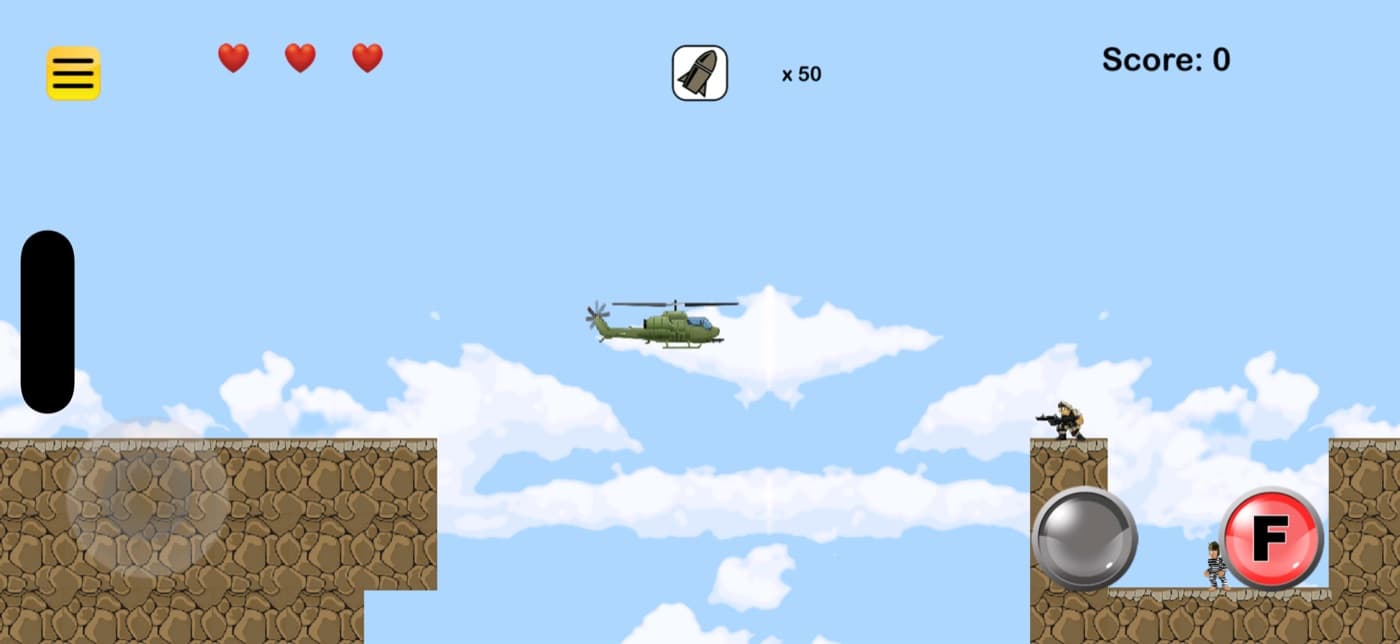 Chopper Time gameplay screenshot showing a hostage rescue moment in a desert level.